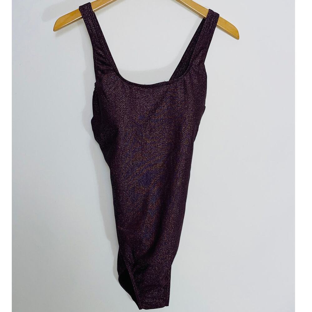 NWT Lands End Metallic‎ Purple One-Piece Swimsuit - Women's Size 14 D